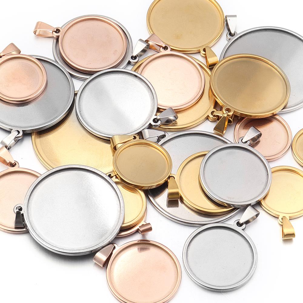 5pcs/Lot Thick 18/20/25/30/35/40mm Round Stainless Steel Round Blank Base for Pendants Tray Cabochon Cameo Bases Setting Jewelry