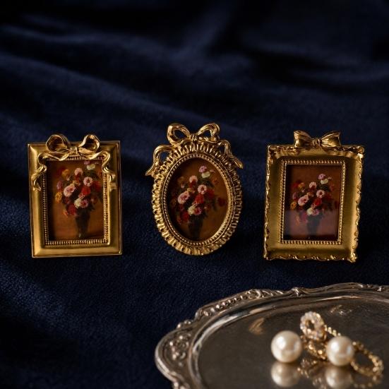 Mini Vintage Picture Frame Retro Ornate Resin Po Frame Embossed Bowknot Tabletop/Wall Hanging