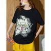 Coolhut American Retro Cat Print Loose Top Short-Sleeved Silhouette 2025 Summer Women's T-Shirt Pure Cotton