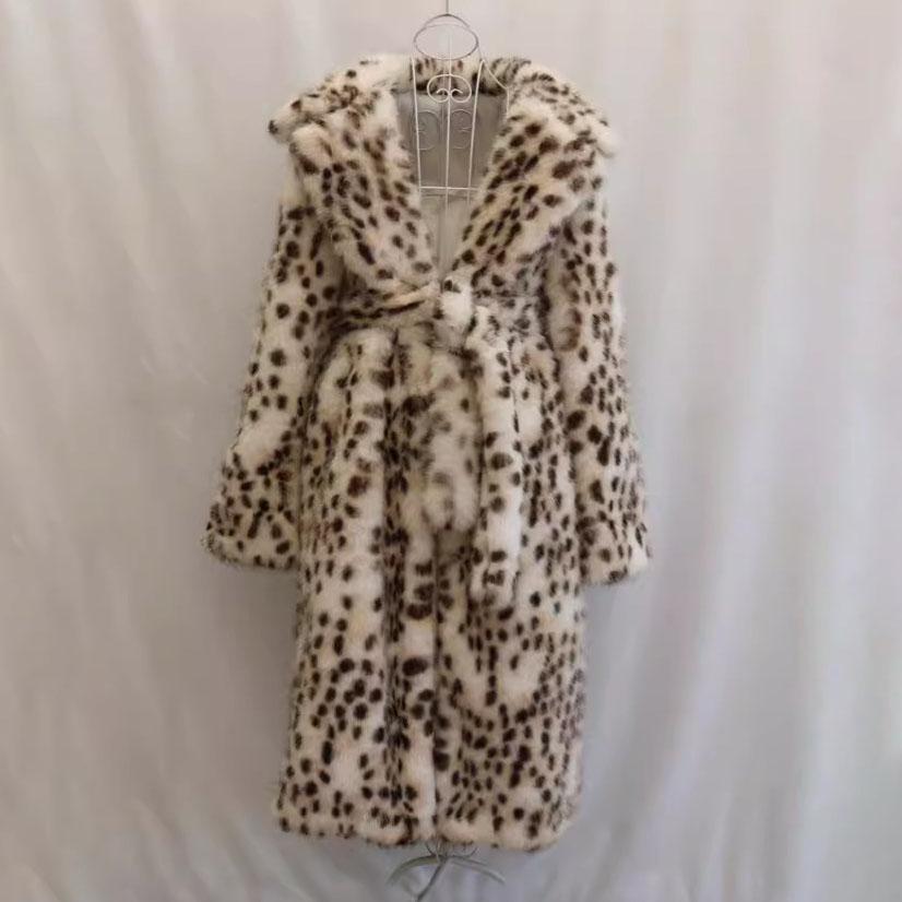 Winter Women's Faux Fur Leopard Print Fox Fur Warm Thick Coat Long Sleeve Jacket
