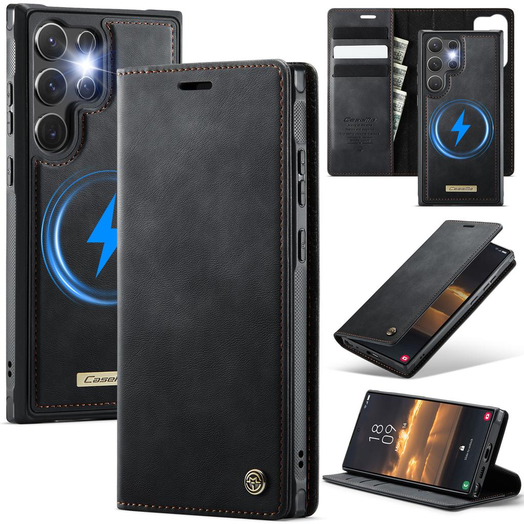 For Magsafe Charging Wallet Cards Leather Case For Samsung Galaxy S25 S24 S23 Ultra S22 S21 S20 2 in 1 Detachable Flip Cover