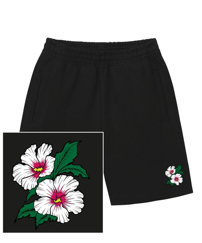TRIPSHION Korean Flower Sweat Half Pants - Black