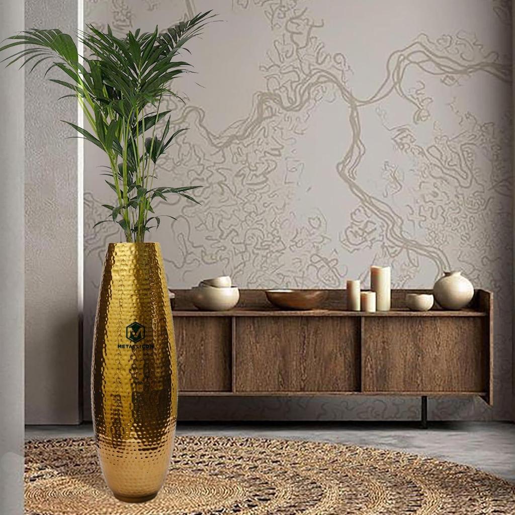 Metallic Finish Metal Extra Large Oval Hammered Vase for Home Decor - 23 Inch Tall, Handcrafted Hammered Metal Vase for Home Décor,