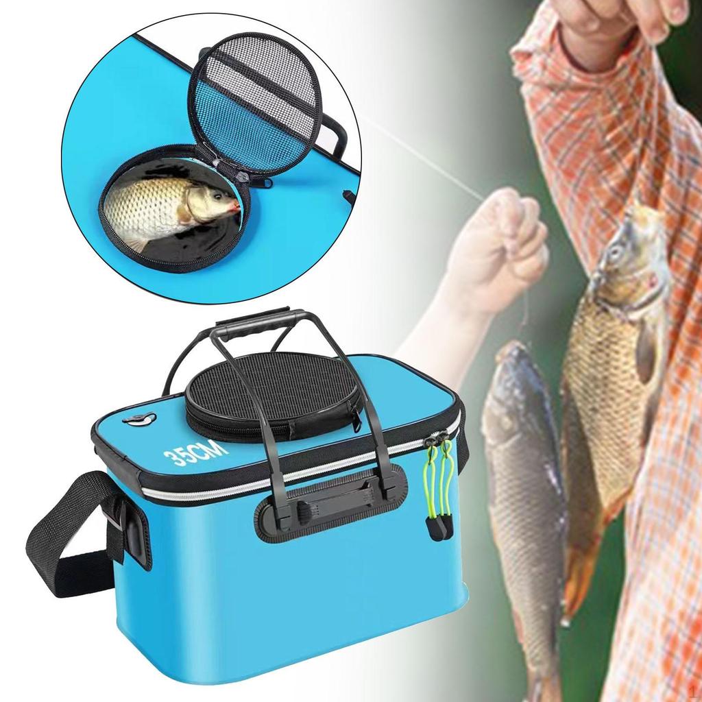 Fishing Bucket Fish Carrier Foldable Multifunctional Large Capacity Live Container with Strap