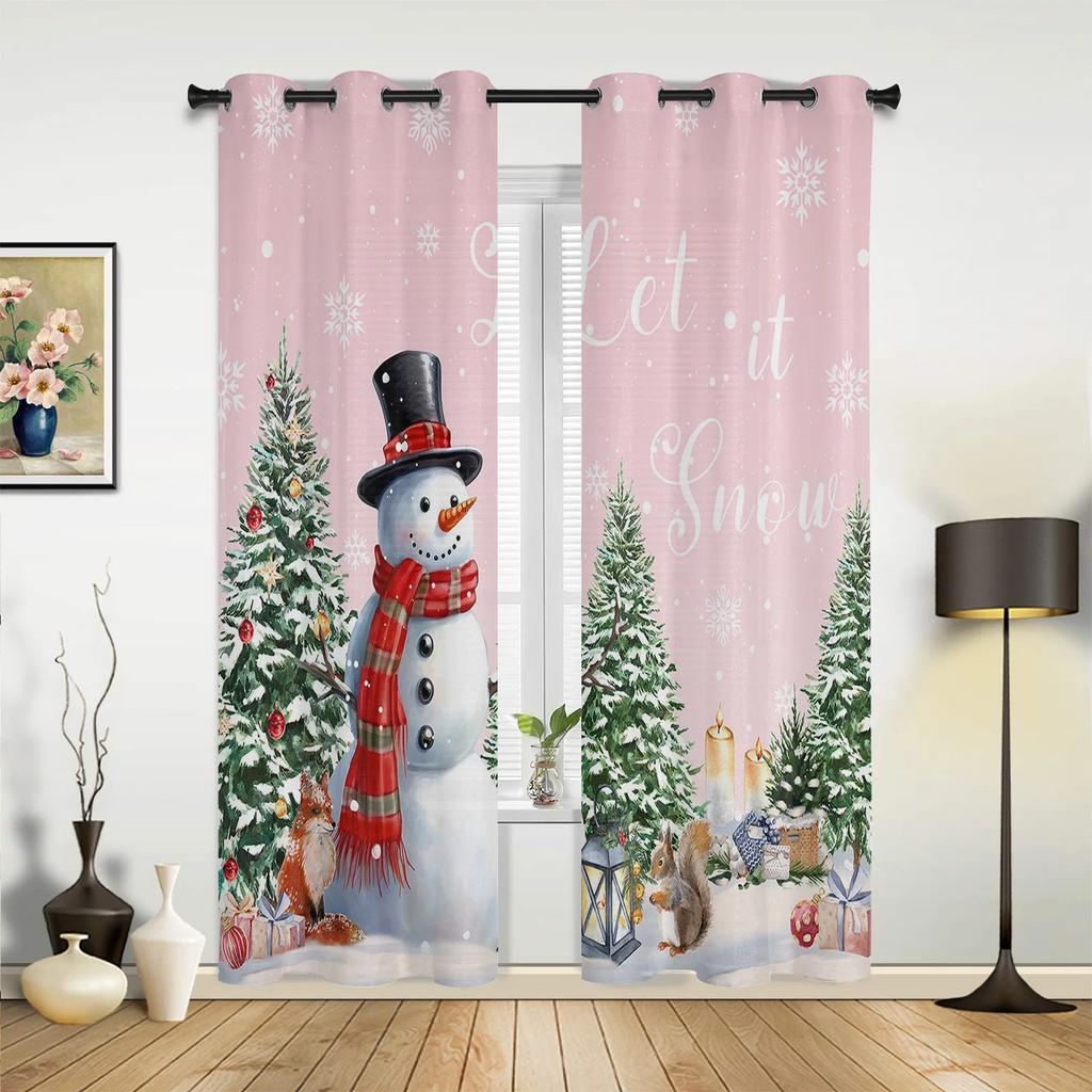 Scène de Neige de Noël Flocons de Neige Gnome Rose Rideaux de Fenêtre Décor Pour Maison Chambre Cuisine Salon Ornement Cadeaux de Noël