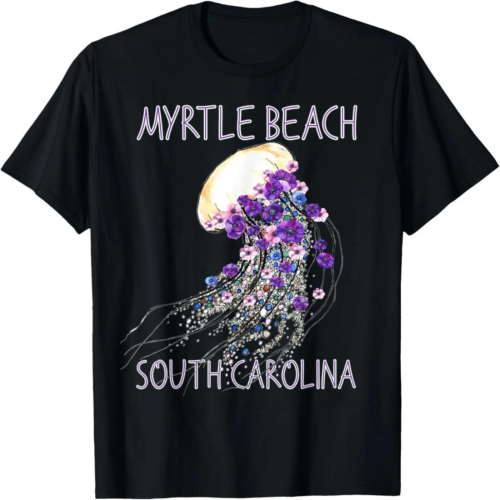 Myrtle Beach SC Souvenir Colorful Jellyfish Flowers Graphic T-Shirt S