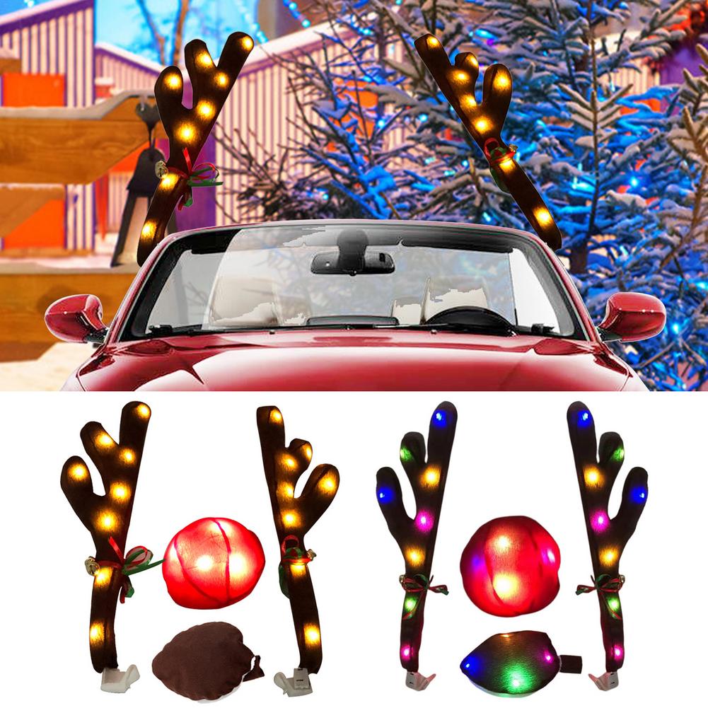 Rentier Dekoration Auto Fahrzeug Nase Horn Kostüm Set Rudolph Weihnachten Rentier Geweih Rote Nase Ornamente Elch Geweih Für Auto