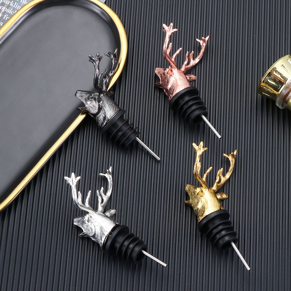 Zinc Alloy Deer Head Wine Pourer Stopper Unique Stag Wine Bottle Stoppers Wine Aerators Kitchen Gadgets Ornament Accessories