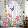 Butterfly Floral Shower Curtain Rose Flowers Plant Botanical Bathroom Decor Elegant Polyester Fabric Bath Curtain with Hook