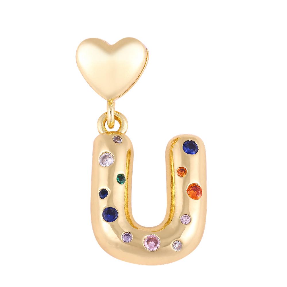 18K Gold-Plated Zircon Necklace with Cross and Colorful Letter Pendants