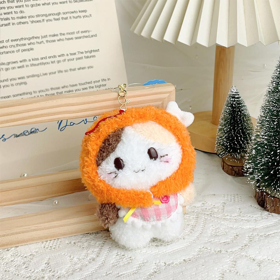 Cute Cat Plush Keychain With Short Pile Fabric For Backpack Decoration