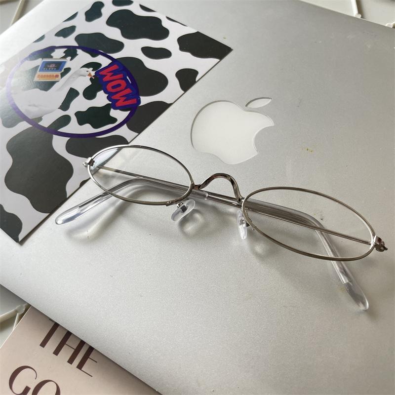 Japanese Harajuku Metal Oval Glasses Gold Silver Metal Elliptic Glasses Vision Care Anti-blue Eyeglasses Frame for Women Men