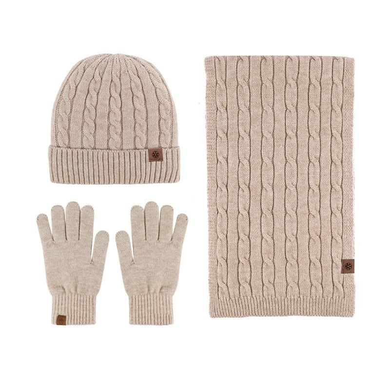 Warm Winter Knit Set Men Women Cable Beanie Scarf Gloves 3-Piece Thick Acrylic Outdoor Travel Accessory