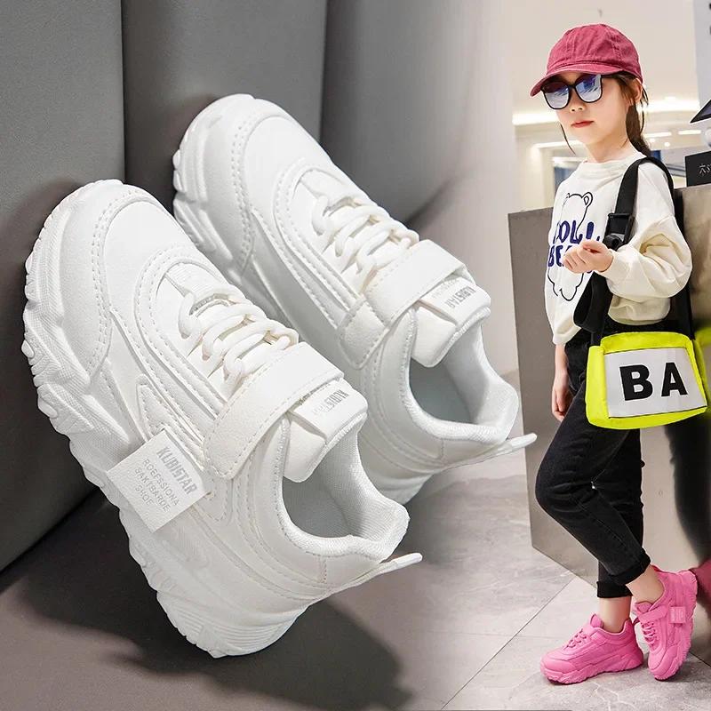 Spring Kids Sneakers Girls Casual Mesh Solid Pink Light Boys White Hook Loop Children Non Slip Sports Shoes