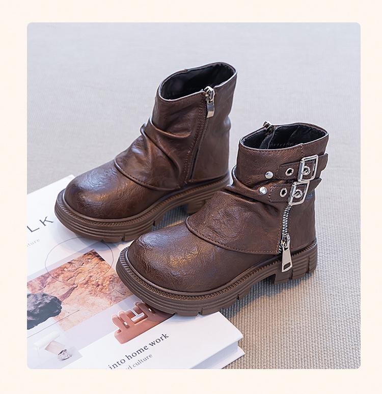 2025 Winter Kids' British-Style Martin Boots: Trendy, Cotton-Lined, Short Girls' Boots