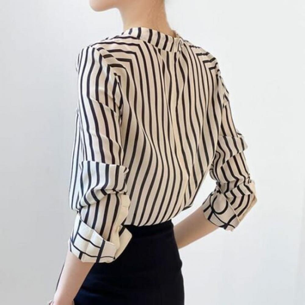 Navava Women Vintage Office Stripe Long Sleeve Blouse Nb2509