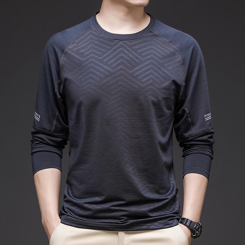 Men's Long-Sleeve Ice Silk Stretch Sports T-Shirt for Spring/Summer Fitness and Casual Wear