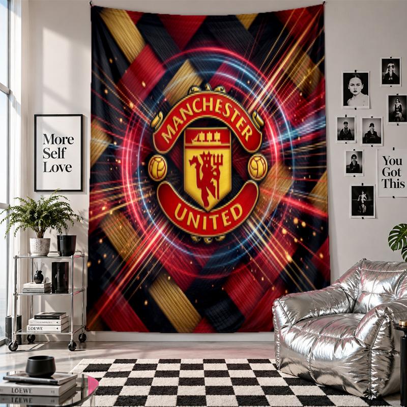 Tapisserie murale Manchester United Décoration d'intérieur Tissu à suspendre au mur pour chambre à coucher Salon Arrière-plan
