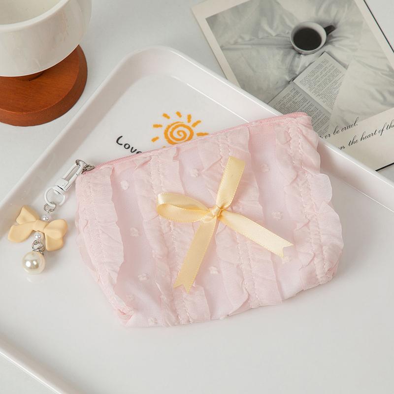 Urocza Damska Mini Torebka na Makijaż Koreański Koronkowy Kok Płócienna Portmonetka Mała Saszetka Torebka Kawaii Damska Torba na Kosmetyki z Zamkiem