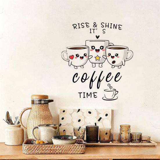 Adesivo Murale Tazza da Caffè Tè Rimovibile Stacca e Attacca Latte Decorazioni Murali Adesivi Cartello Caffè Divertente per Cucina Casa Ufficio
