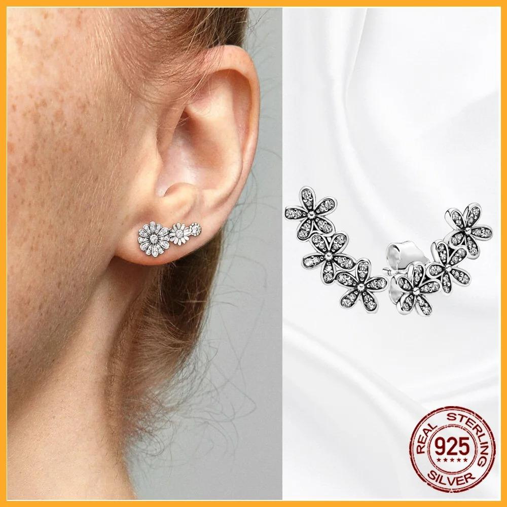 925 Silver Heart Hoop Earrings Sparkling Original Jewelry Gift for Women