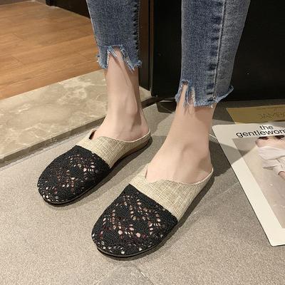 Rundkopfiger, Zehenumwickelnder Flachs-Halbschuh für Damen, Sommerkollektion 2026, Flachsohlig, Ohne Absatz, Zum Hineinschlüpfen, Ausgeschnittene Sandalen