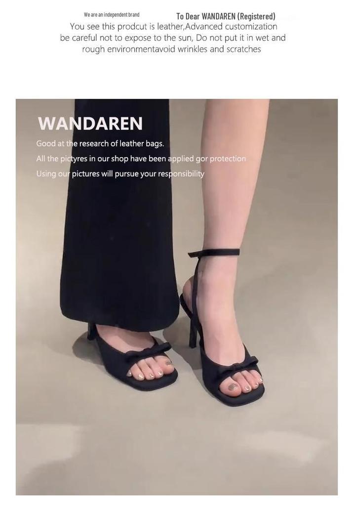 2025 Retro French Square Toe Stiletto Sandals for Women - Elegant Fairy Style