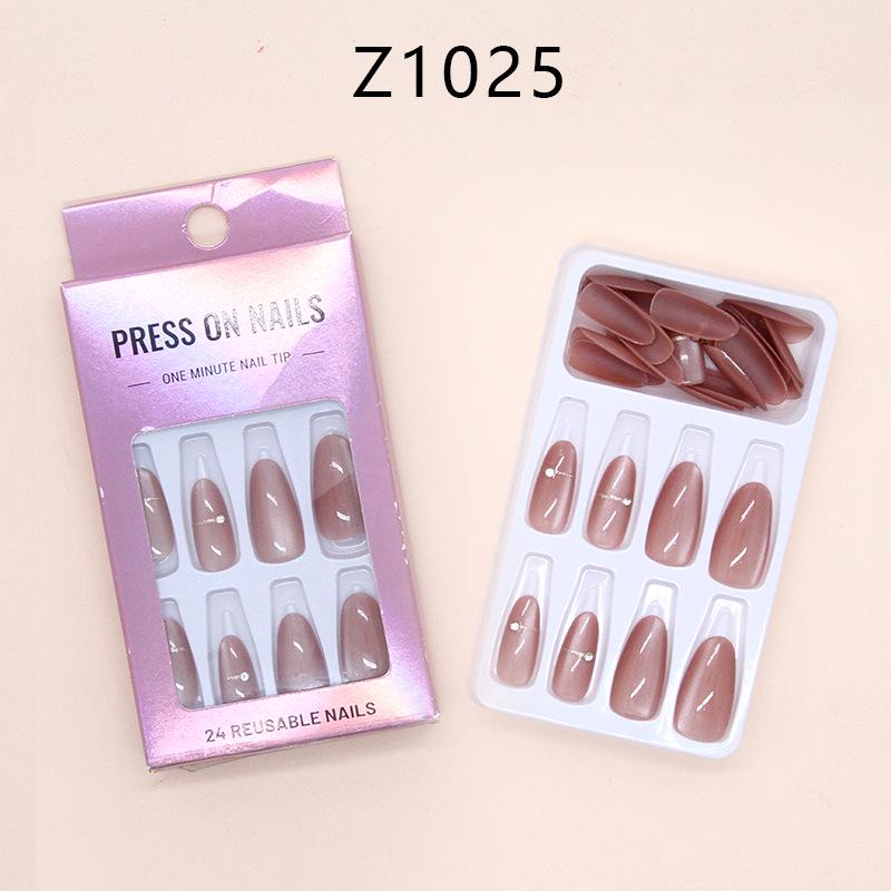 24-Piece Medium-Long Almond Press-On Nails – Simple Style, Removable, Wearable False Nail Patches.