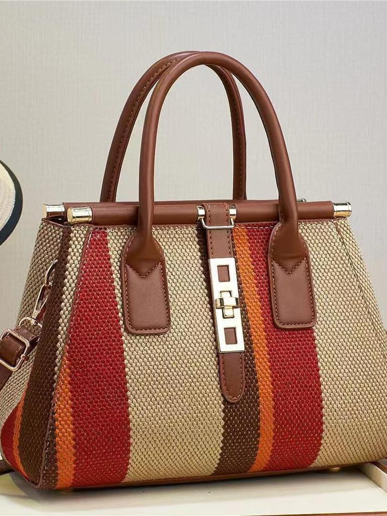2024 Plaid Color-Block Women's Crossbody Handbag - Imitation Woven, Large Capacity, Fashion Forward