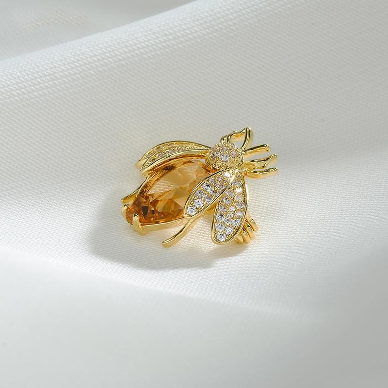 Orange Zircon Crystal Rhinestone Bee Animal Bird Broche Pin New Trendy Brooch Fashion Jewelry Girl Accessories For Women