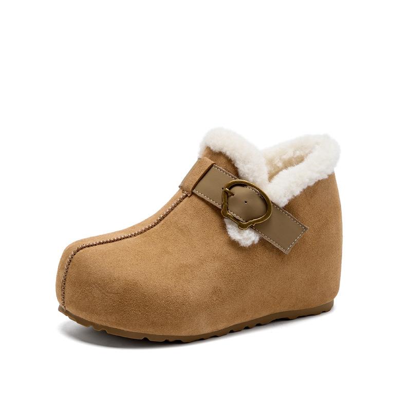 Birkenstocks women s winter velvet new retro Velcro anti-velvet leather plush warm big head inner height-increasing cotton shoes 34
