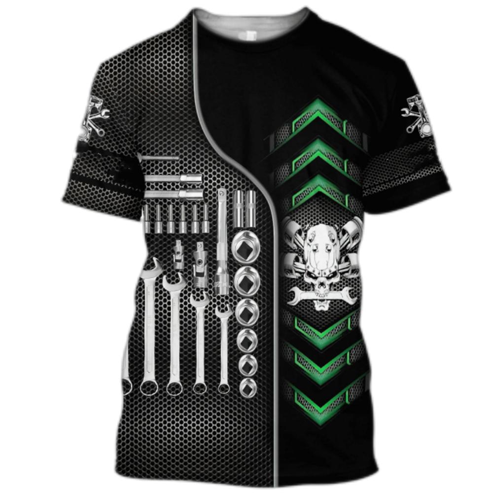 Vintage T-Shirt Mechanic 3D Print Tops 5xl Men T Shirt Summer Clothing Personalized Name Street Casual Sports Oversized Pullover