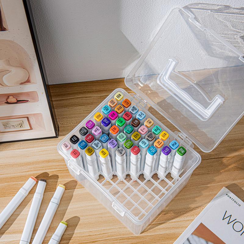 12/24/36/48/60/80 Grids Markers Storage Box Portable Watercolor Drawing Pen Case For Painting Plastic Stationery Organizer Box
