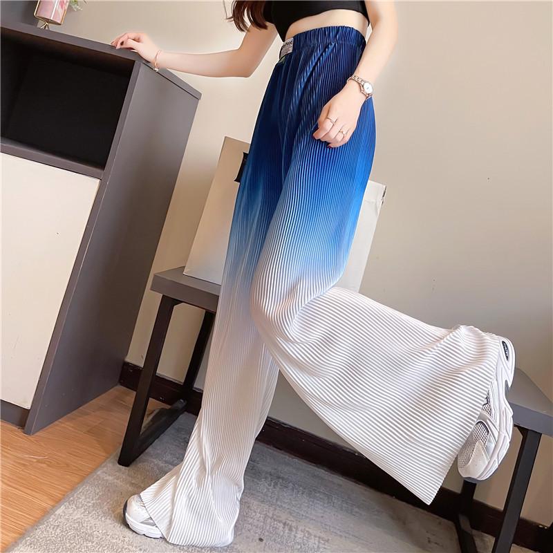 Korean Style Women's Three-Color Gradient Pleated Wide-Leg High-Waisted Floor-Length Pants