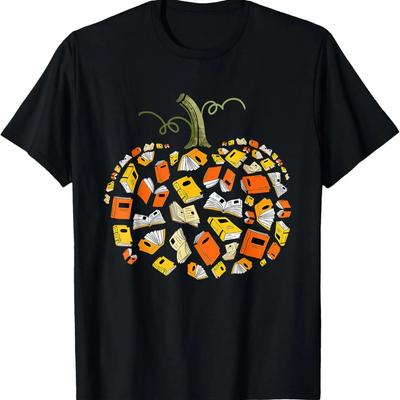 Vintage Book Pumpkin Autumn Fall Librarians Bookworm Teacher T-Shirt