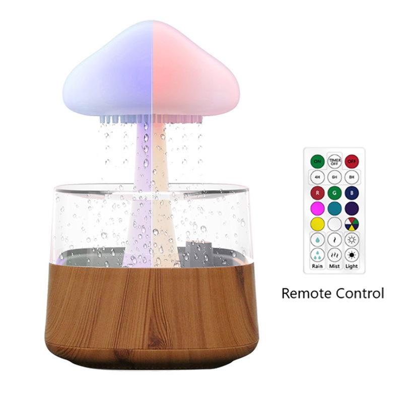 Umidificador de aromaterapia com nuvem de cogumelo: Luz noturna colorida e função de névoa de chuva