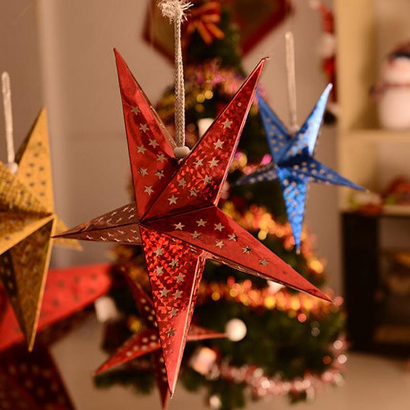 Christmas Decoration Supplies Hollowed Out Five-Pointed Star Festival Shopping Mall Shop Scene Layout Three-Dimensional Star Hanging Ornaments