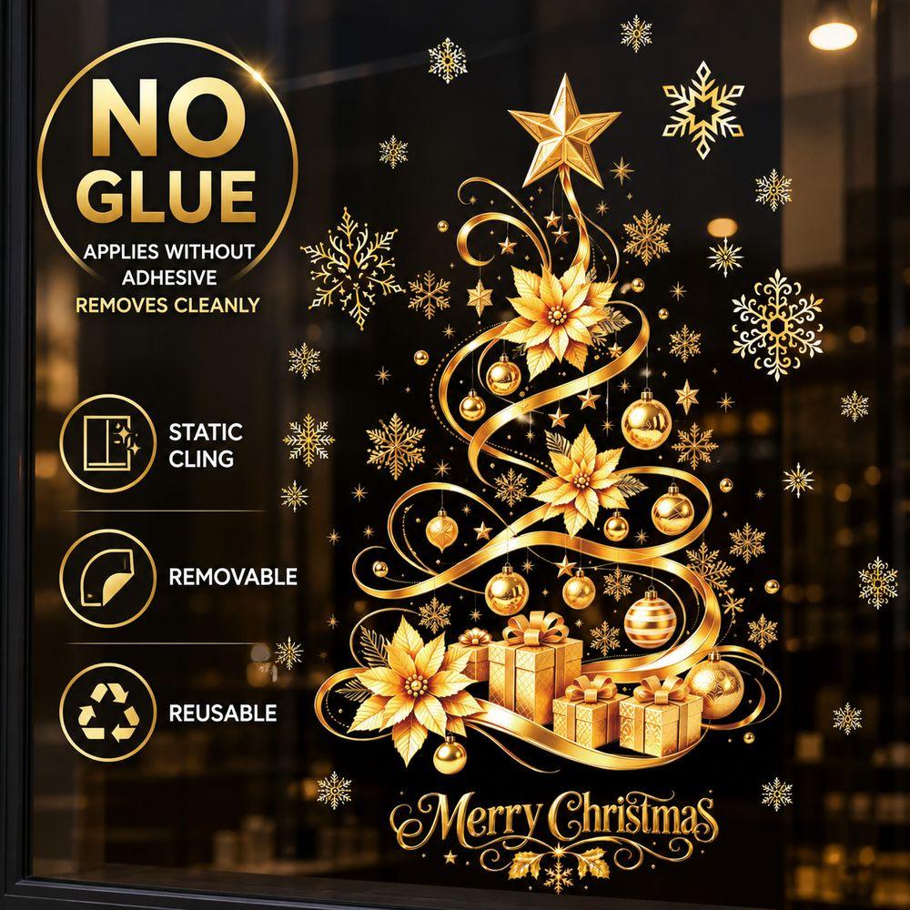 Snowflake Christmas Window Clings Removable Static Cling Stickers  Storefront Decoration