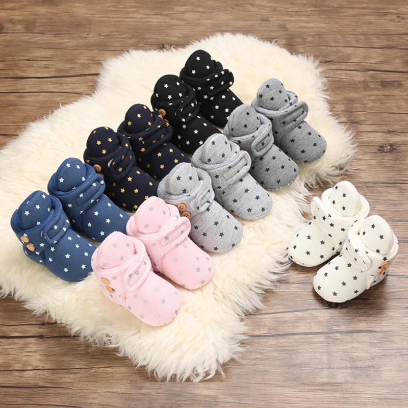 Cute Star Print Prewalkers Booties Winter Soft Anti-slip Warm Newborn Infant Crib Shoes Moccasins
