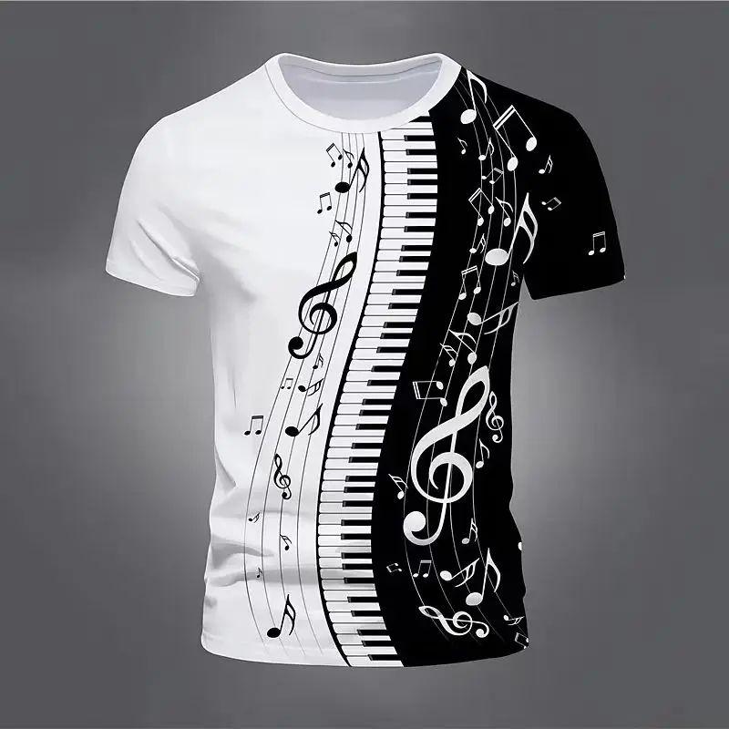 Retro Men'S T-Shirt 3d Music Notes Printed Men Clothing Daily Casual Short Sleeve Street Designer Tees Top