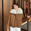 Womens Short Puffer Coat With Detachable Faux Fur Collar Warm Cotton-Padded Jacket Winter