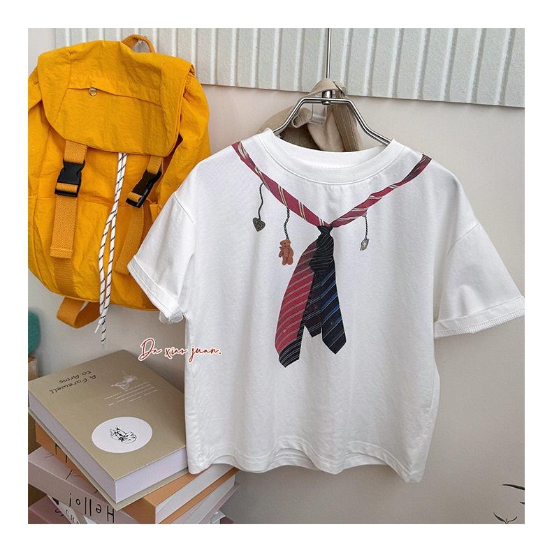 Boys' Casual Loose T-shirt with Tie Print - Short Sleeve Top, Sizes Large & Small, Style 26 - 710670