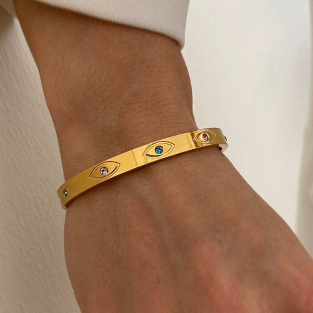 Summer Titanium Steel Bracelet - Fashionable and Versatile Stainless Steel Zirconia Set Bracelet with Retro Design Hand Ring