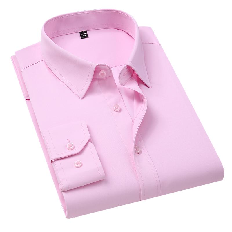 

Великий розмір 5XL 6XL 7XL 8XL Чоловіча однотонна ділова сорочка Модна повсякденна приталена біла сорочка з довгим рукавом Чоловічий брендовий одяг M рожевий