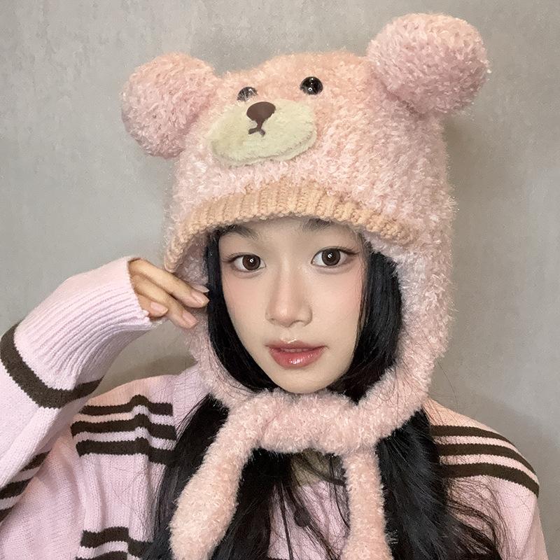 Niedlicher und süßer Bären-Plüsch-Strickmütze Kinder vielseitig Gesicht zeigen klein groß Kopfumfang warmer Gehörschutz Kopfbedeckung