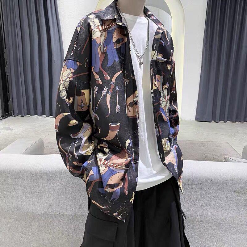 

Осенне-зимняя модная брендовая рубашка с принтом, мужское пальто, модное повседневное нижнее белье в корейском стиле с длинными рукавами, красивое мужское нижнее белье