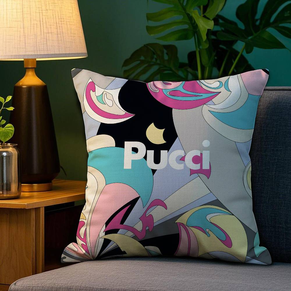 

fashion EE-Emilio logo P-Pucci brand Pillow Case Anti-dustmite Pillowcase Invisible zipper silky short plush Sofa cushion cover 12x12Inch