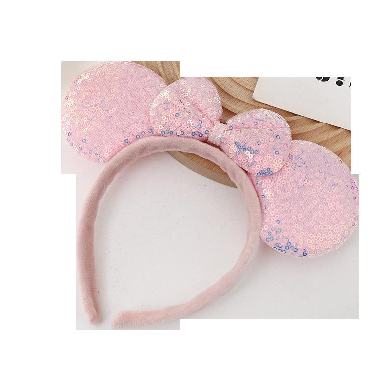 Sequin Plastic Mouse Ear Hoop Handmade Cute Pink Bow Fashion Headband for Kids Amusement Park Photo Headdress