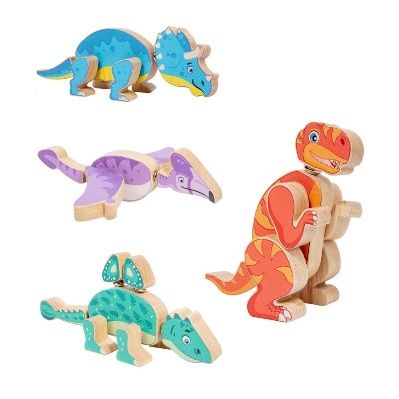 Set Of 4 Wooden Dinosaur 3D Puzzle Toy Take Apart Construction Building Block Learning Toy For Children Fine Motor Skill 1
