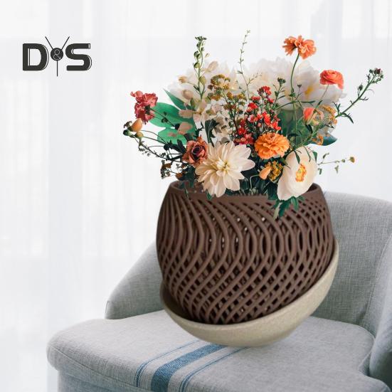 3D-gedruckter Blumentopf, leichter Pflanzentopf mit Drainagelöchern, Orchideen-Übertopf mit Untertasse für Pflanzen im Innen- und Außenbereich, Garten, Heimdekoration